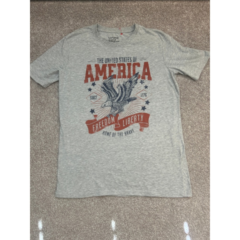 Home of the Brave Graphic T-Shirt Mens L Grey Excellent Eagle Americana USA